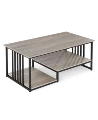 2-Tier Coffee Table with Open Storage Shelf for Living Room