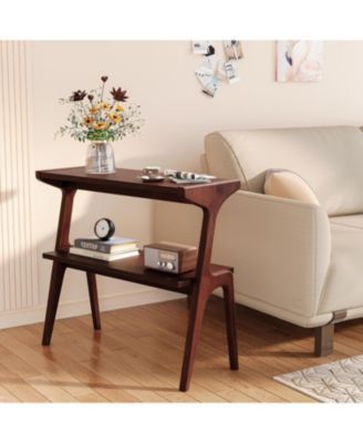 Solid Wood End Table, 2-Tier Side Table with Storage Shelf, Easy Assembly