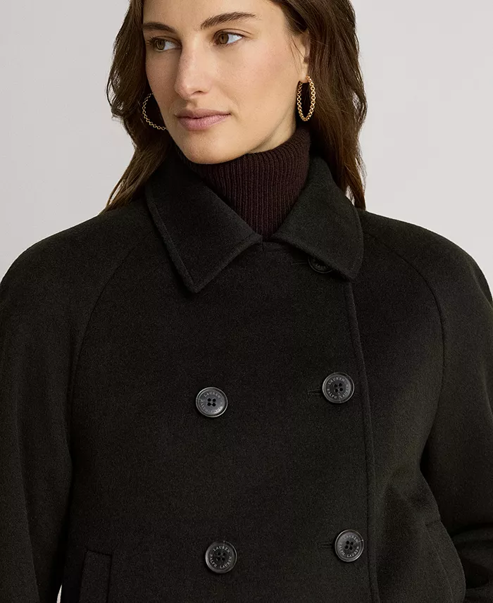 Women's Short Double Breasted Wool Coat - thumbnail 4