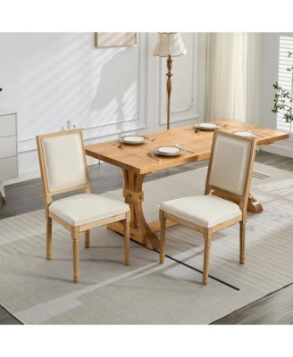 French Decor Chairs Set of 2, Louis Dining Chairs with Square Backrest and Exquisitely Carved Solid Wood Frame for Living Room