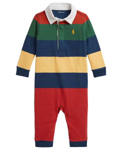 Детский регбийный комбинезон Polo Ralph Lauren из полосатого хлопка, для мальчика, цвет: Красный разноцветный