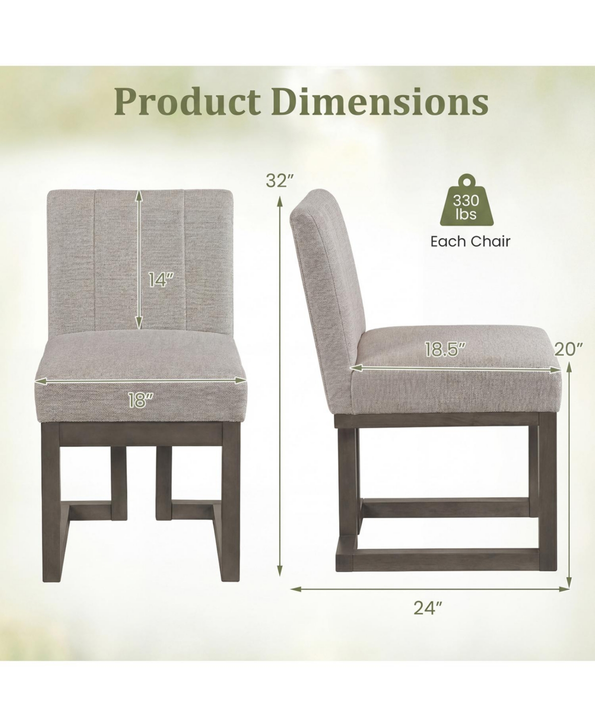 Slickblue Set of 2 Farmhouse Fabric Dining Chairs with Thick Cushioned Seat