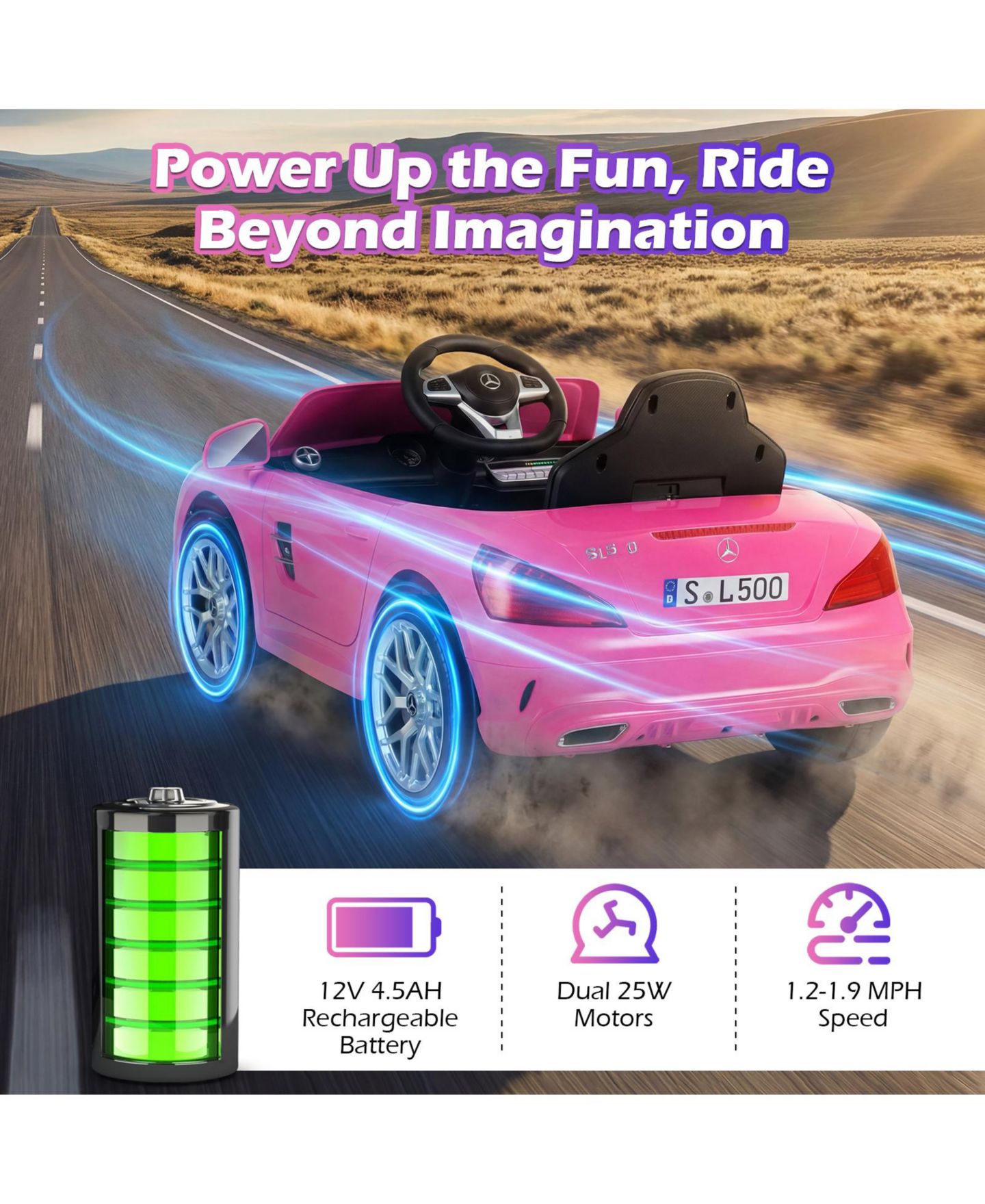 Детская игрушка Gymax Licensed Mercedes-Benz SL R231 12V Electric Remote-Control Ride-On Car, 66 lbs, Ages 3-8, цвет: Розовый — фото 7