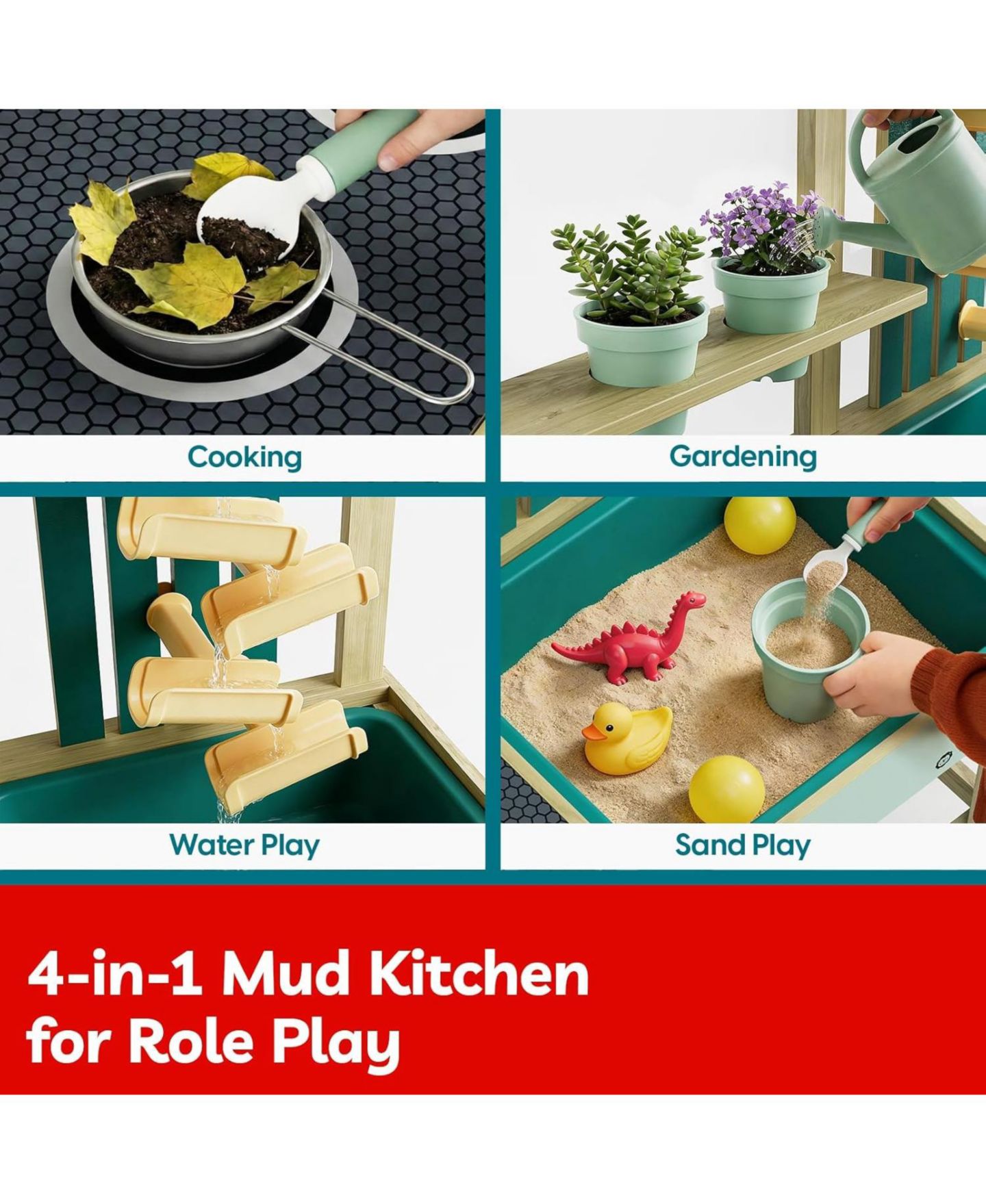 Детская игрушка TOP BRIGHT Mud Kitchen 4-In-1 Water Play Wooden Playhouse, Ages 3+ — фото 4
