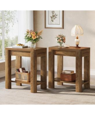 End Table Set of 2, Farmhouse Bedside Table for Living Room, Bedroom