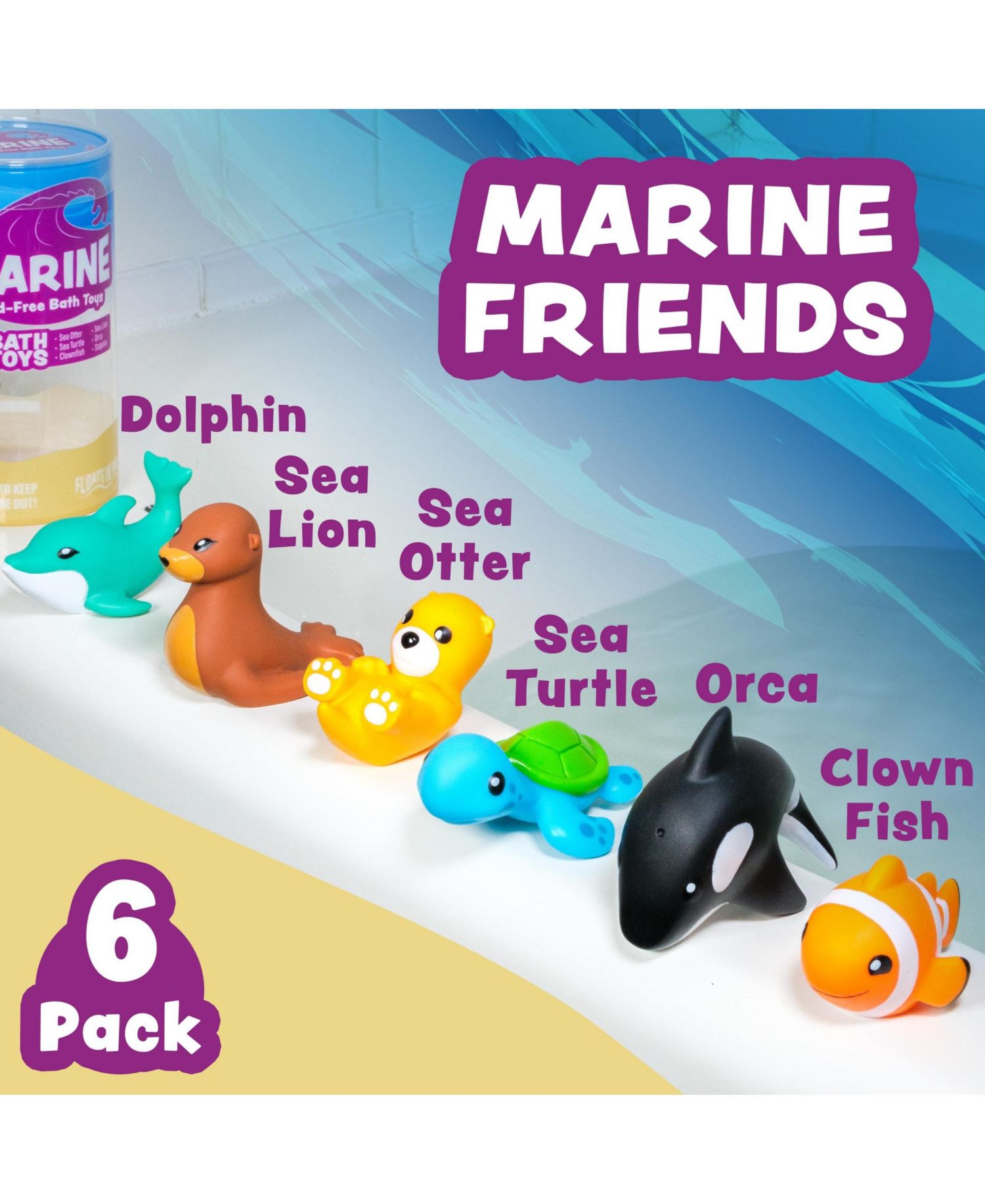 6 Pack Marine Mold Free Bath Toy Sealed No Hole Soft Float Pool
