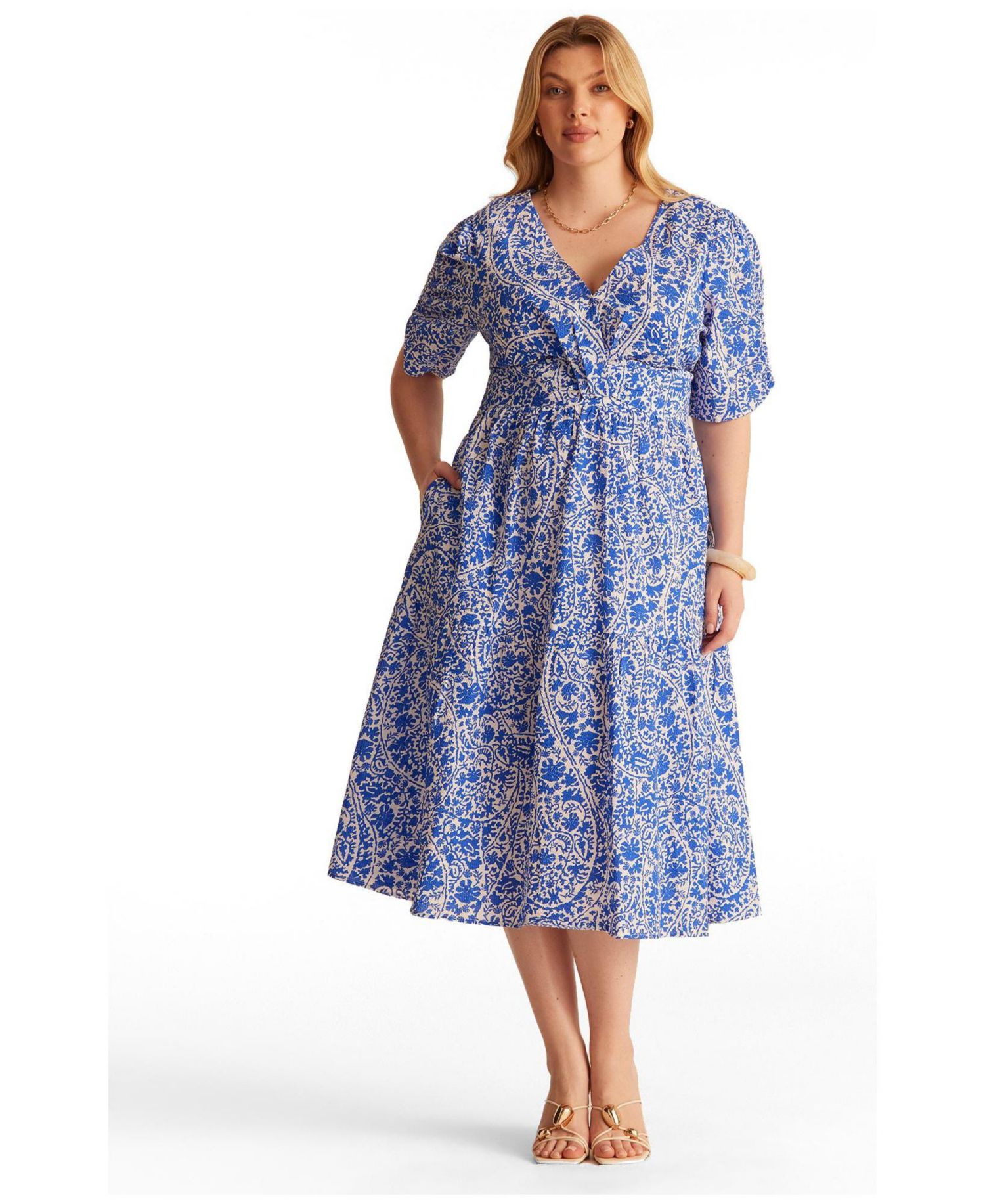 Plus Sizes Dreamaya Tiered V-neck Fit Flare Midi Dress