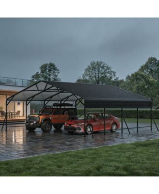 20 x 20 x 9 Feet Carbon Steel Metal Carport Garage for Cars Trucks, Heavy Duty Outdoor Vehicle Shelter with Roof