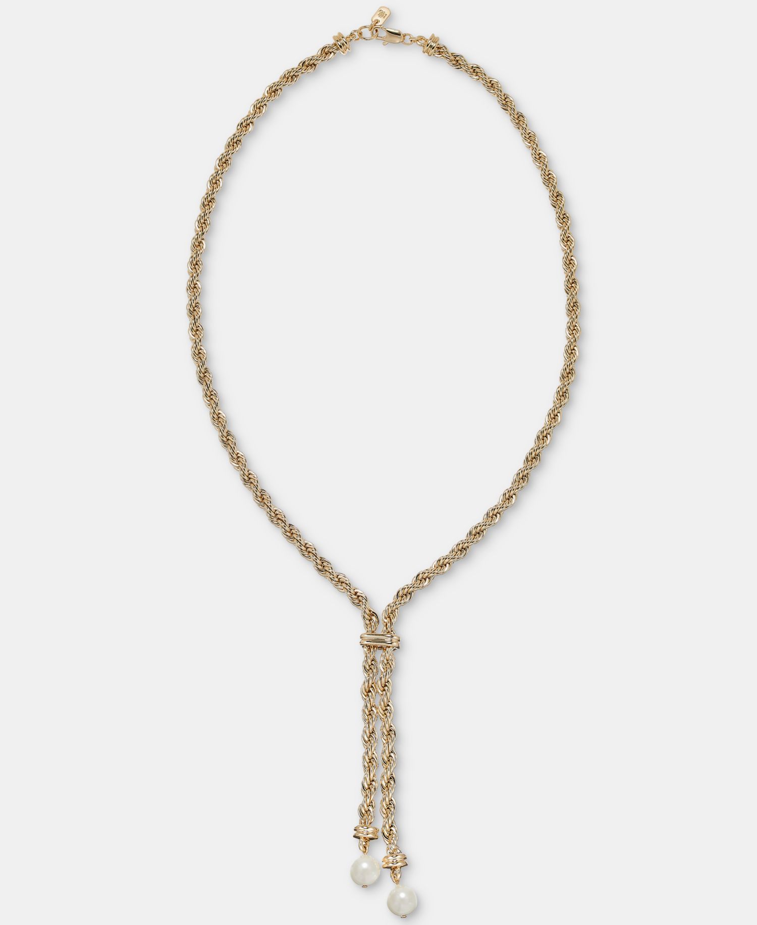 Imitation Pearl Rope Chain Lariat Necklace, 17"