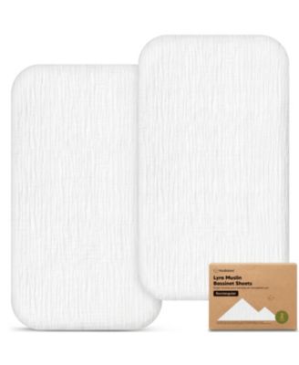 Baby Bassinet Sheets Girls, Boys, 2-Pack Lyra Muslin Bassinet Fitted Sheet for Baby Delight Dreamer Bedside Sleeper, 32x21 Rectangle
