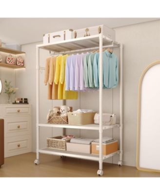 Rolling Clothes Racks with Shelves, 70" H Metal Garment Racks for Hanging Dresses Coats, Portable Wardrobe Closet with Hooksand Wheels, Easy Assembly