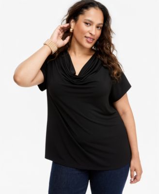 Plus Size Cowl-Neck Cap-Sleeve Blouse