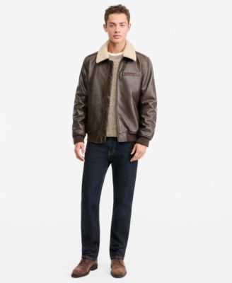 Men's Sherpa Collar Faux Leather Bomber Jacket