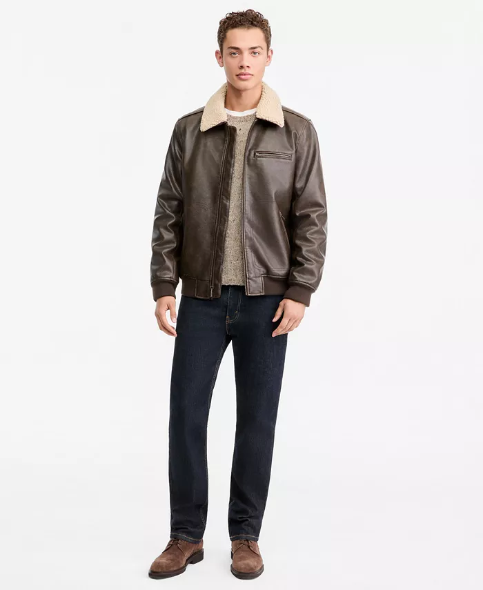 Men's Sherpa Collar Faux Leather Bomber Jacket