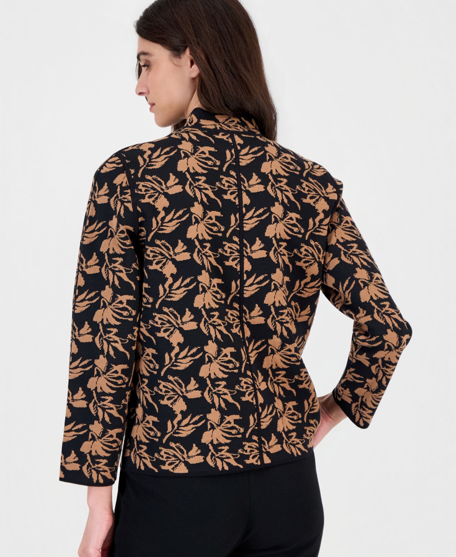 petite Open-Front Floral Cardigan