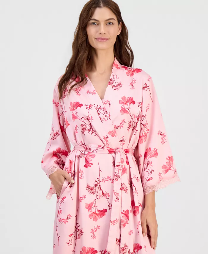 Women's Lace-Trim Satin Robe - thumbnail 4