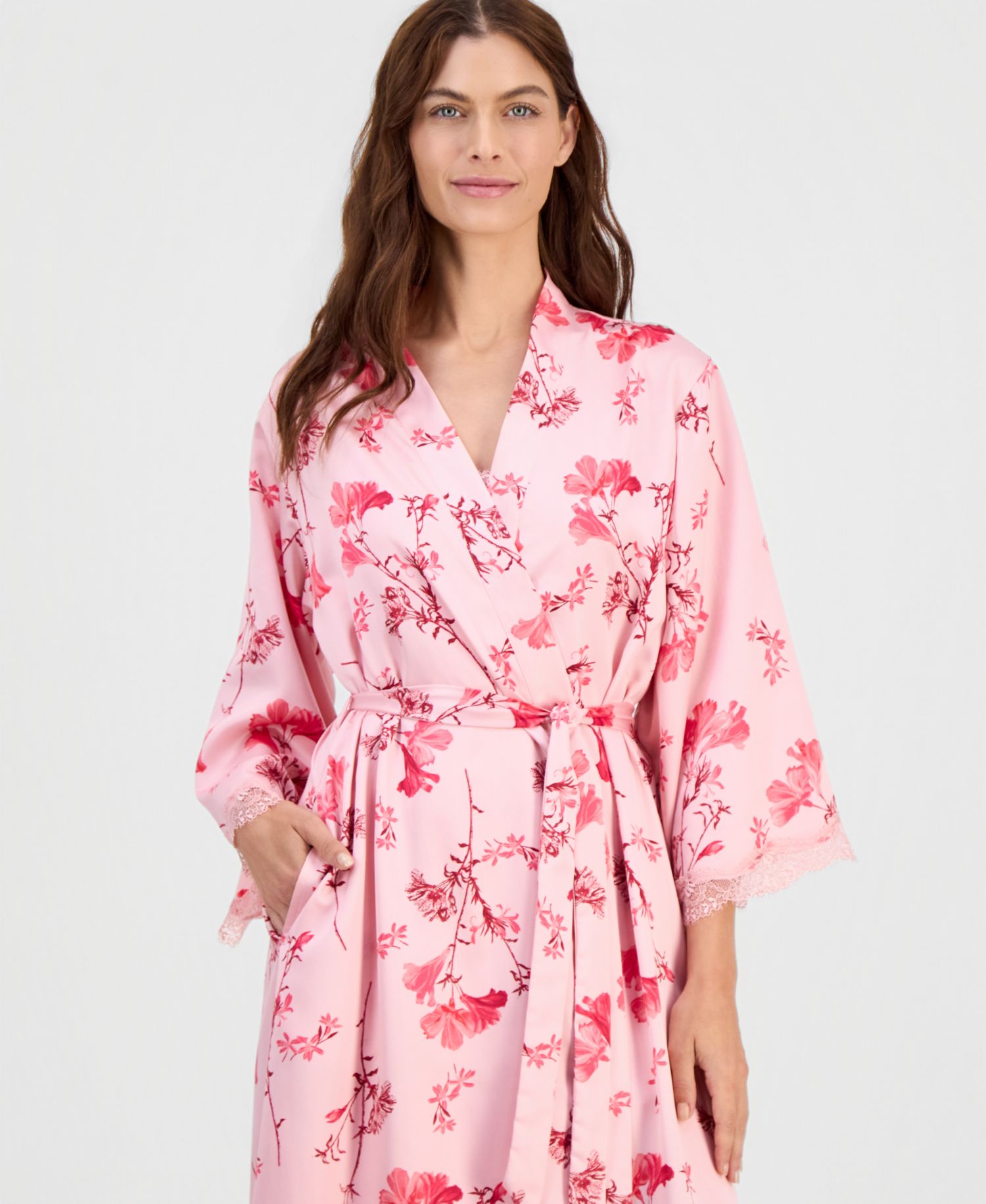 Women's Lace-Trim Satin Robe