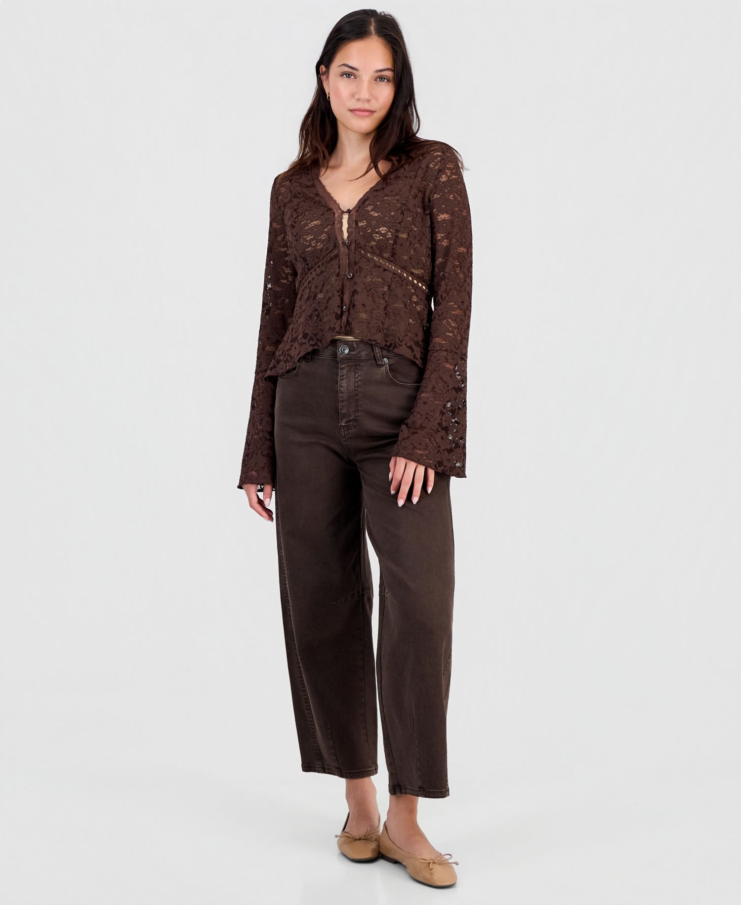 Women's Lace Bell-Sleeve Button-Front Top