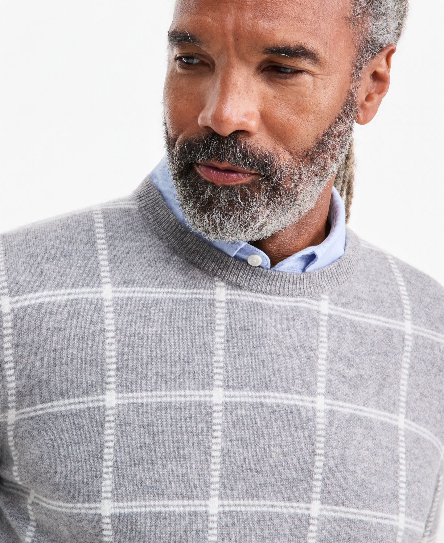 Мужской свитер Club Room Cashmere Windowpane Crewneck, цвет: Серый — фото 2