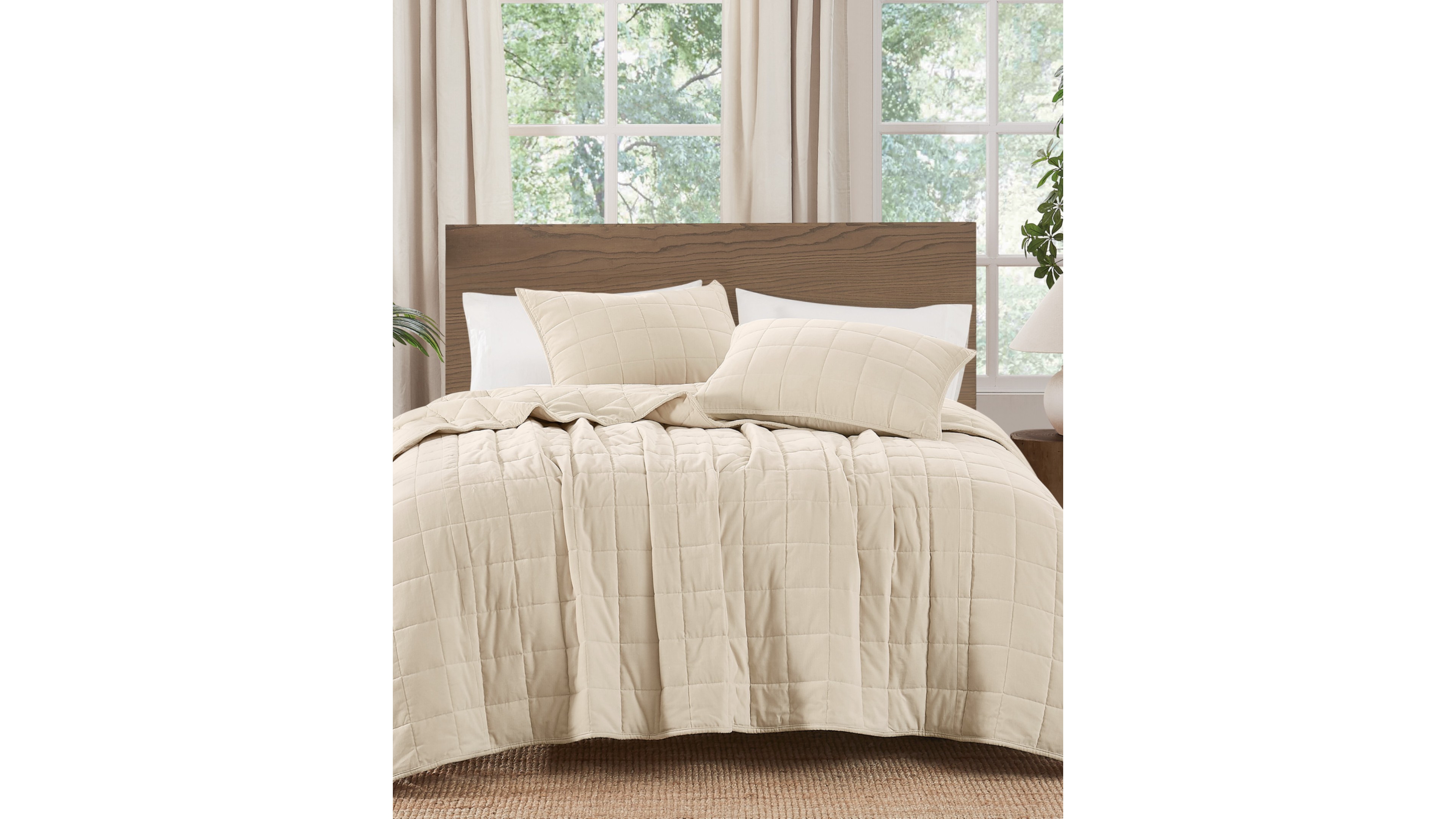 Brooklyn Loom Matte Cotton Velvet Box Stitch 2-Piece Quilt Set, Twin/Twin Xl