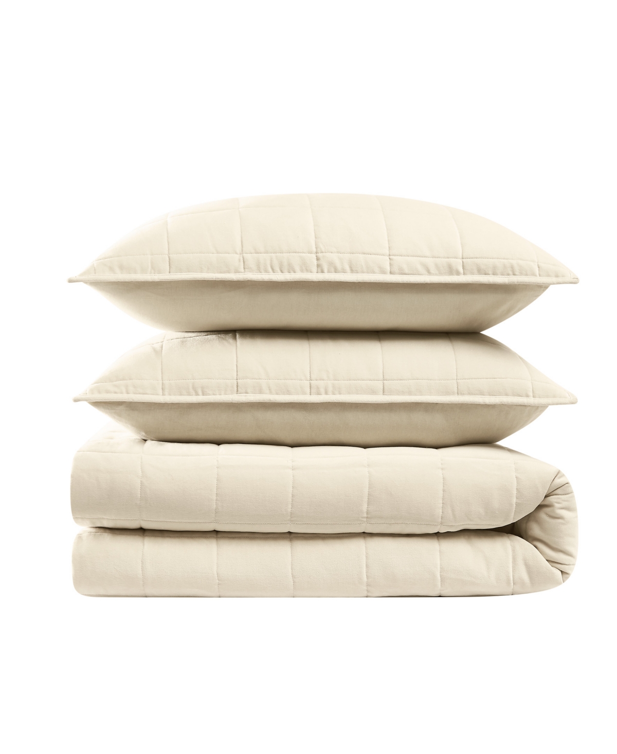 Brooklyn Loom Matte Cotton Velvet Box Stitch 3-Piece Quilt Set