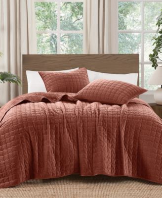 Matte Cotton Velvet Wavy Square 3-Piece Quilt Set, Full/Queen