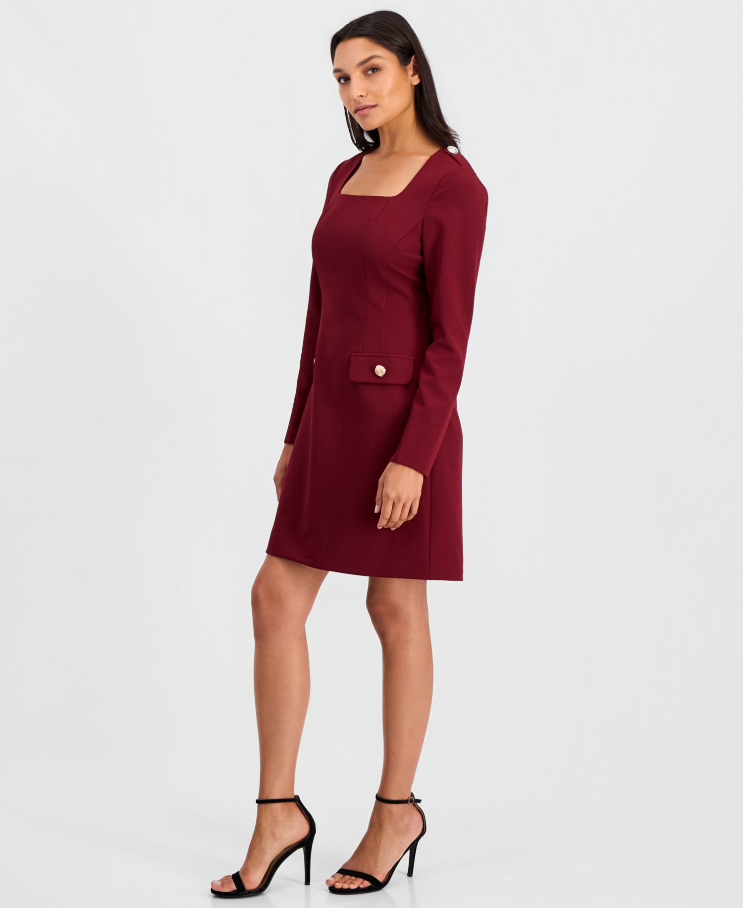 Women's Square-Neck Long-Sleeve A-Line Dress