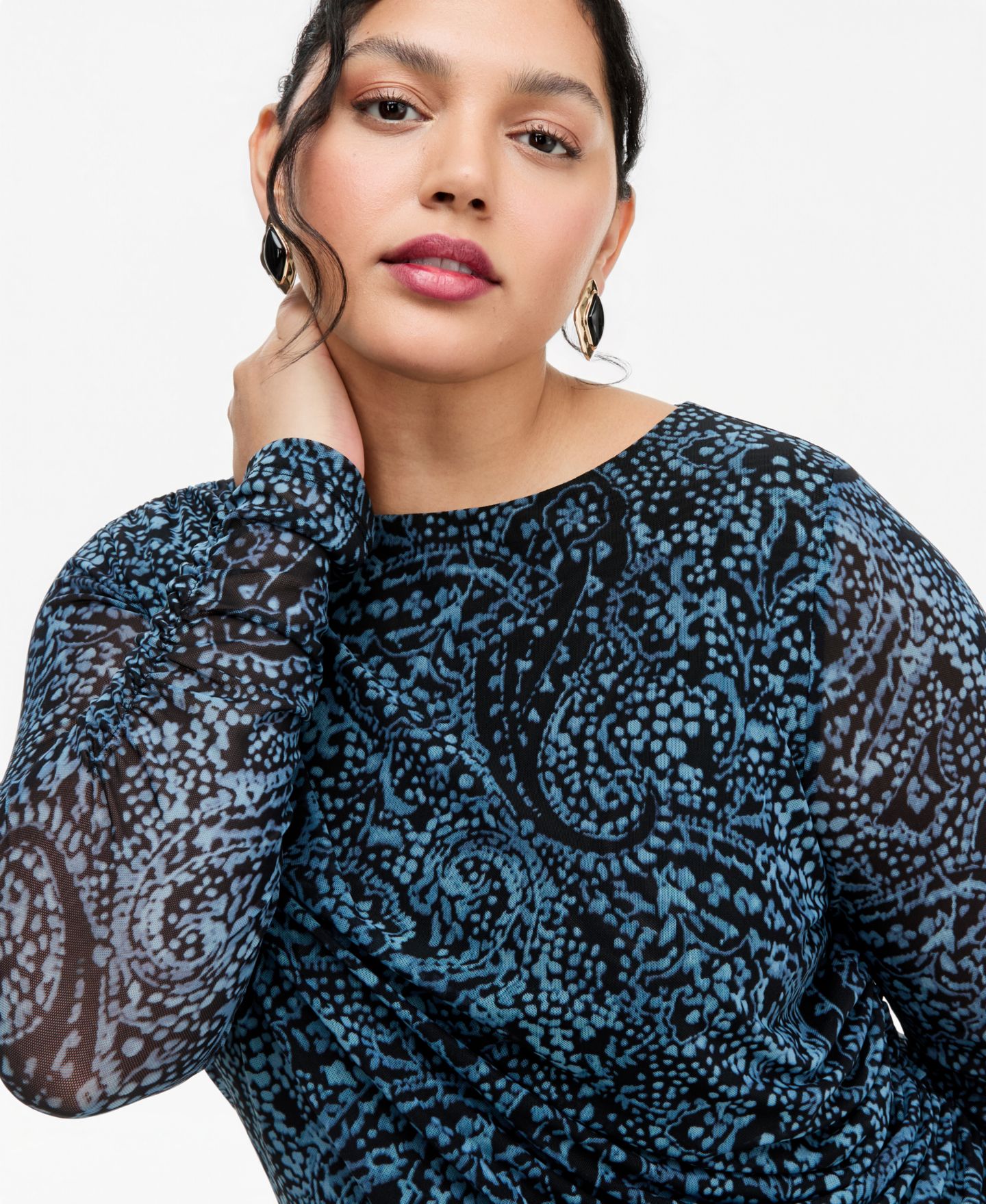 Топ I.N.C. International Concepts Plus Size Ruched Long-Sleeve Paisley Top, цвет: Gail Paisley — фото 3