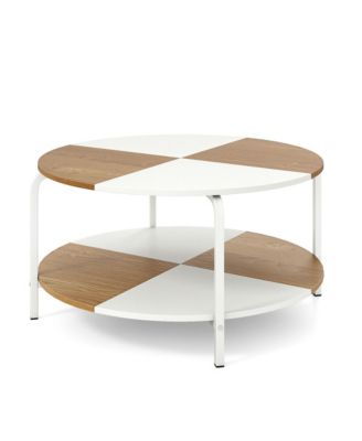 2-Tier Round Coffee Table with Open Shelf for Living Room Storage