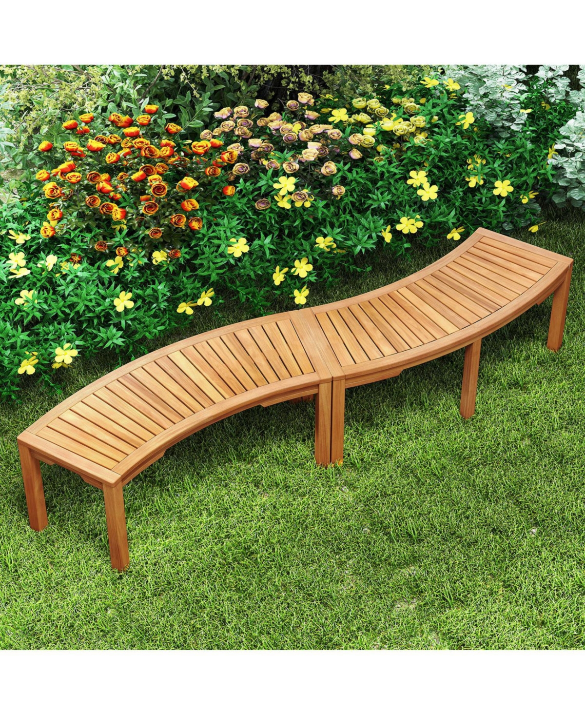 Slickblue Acacia Wood Outdoor Garden Bench Curved 2 Person Patio Seating