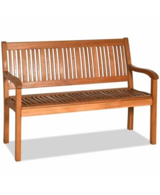 Two Person Solid Wood Garden Bench with Curved Backrest and Wide Armrest