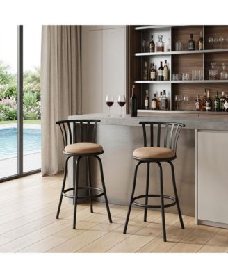 Set of Two 29" Microfiber and Metal Low Back Bar Height Swivel Bar Chairs