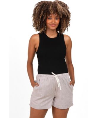Women's Brown Striped Drawstring Shorts