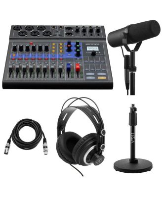 LiveTrak L-8 Portable 8-Channel Digital Mixer and Multitrack Recorder - Bundle with Shure SM7B Cardioid Vocal Mic, Desktop Mic Stand, Studio