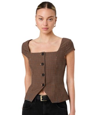 Women's Diana Square Neck Gingham Print Top
