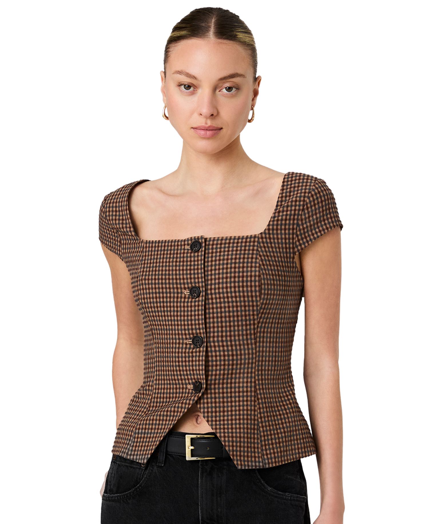 Women's Diana Square Neck Gingham Print Top