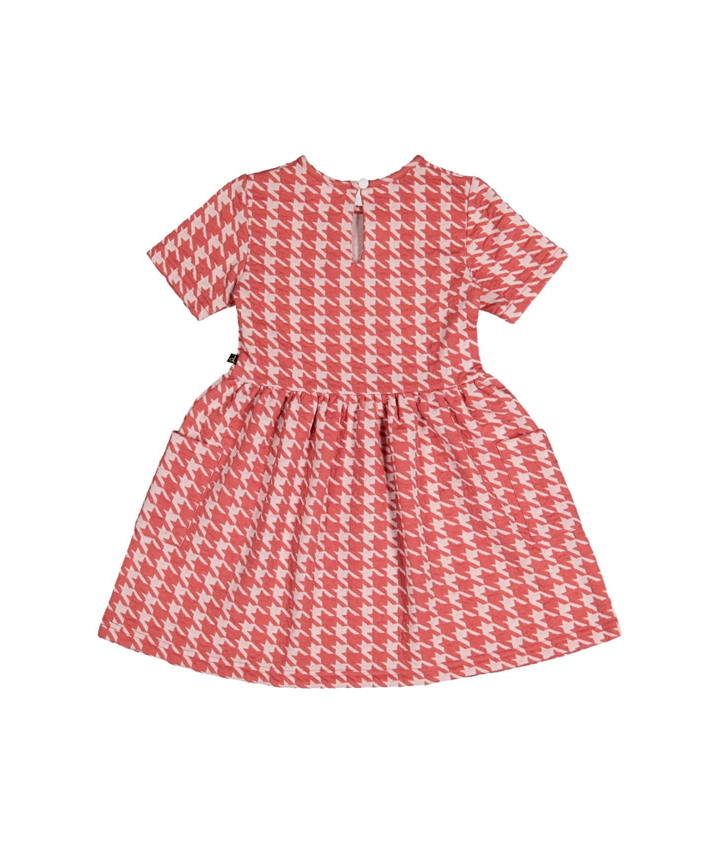 Платье Deux par Deux Short Sleeve Dress with Pockets Houndstooth для девочек, цвет: Розовый / Белый — фото 5