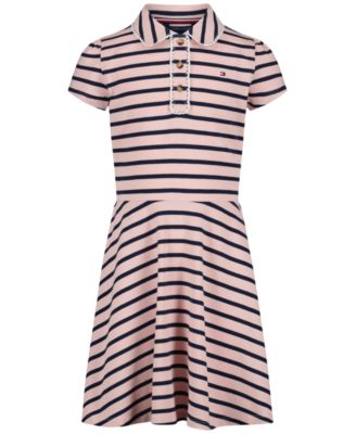 Girls' 7-16 Striped Polo Collar Dress