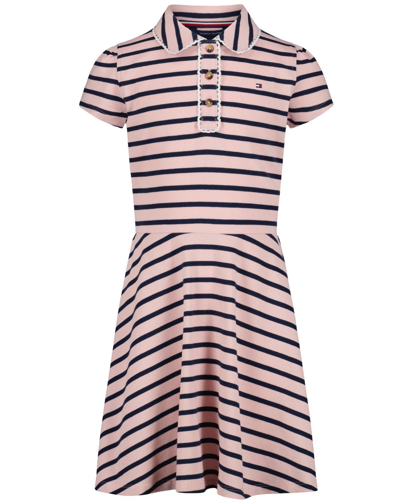 Платье Tommy Hilfiger Striped Polo Collar Dress для девочек, цвет: Lotus — фото 1