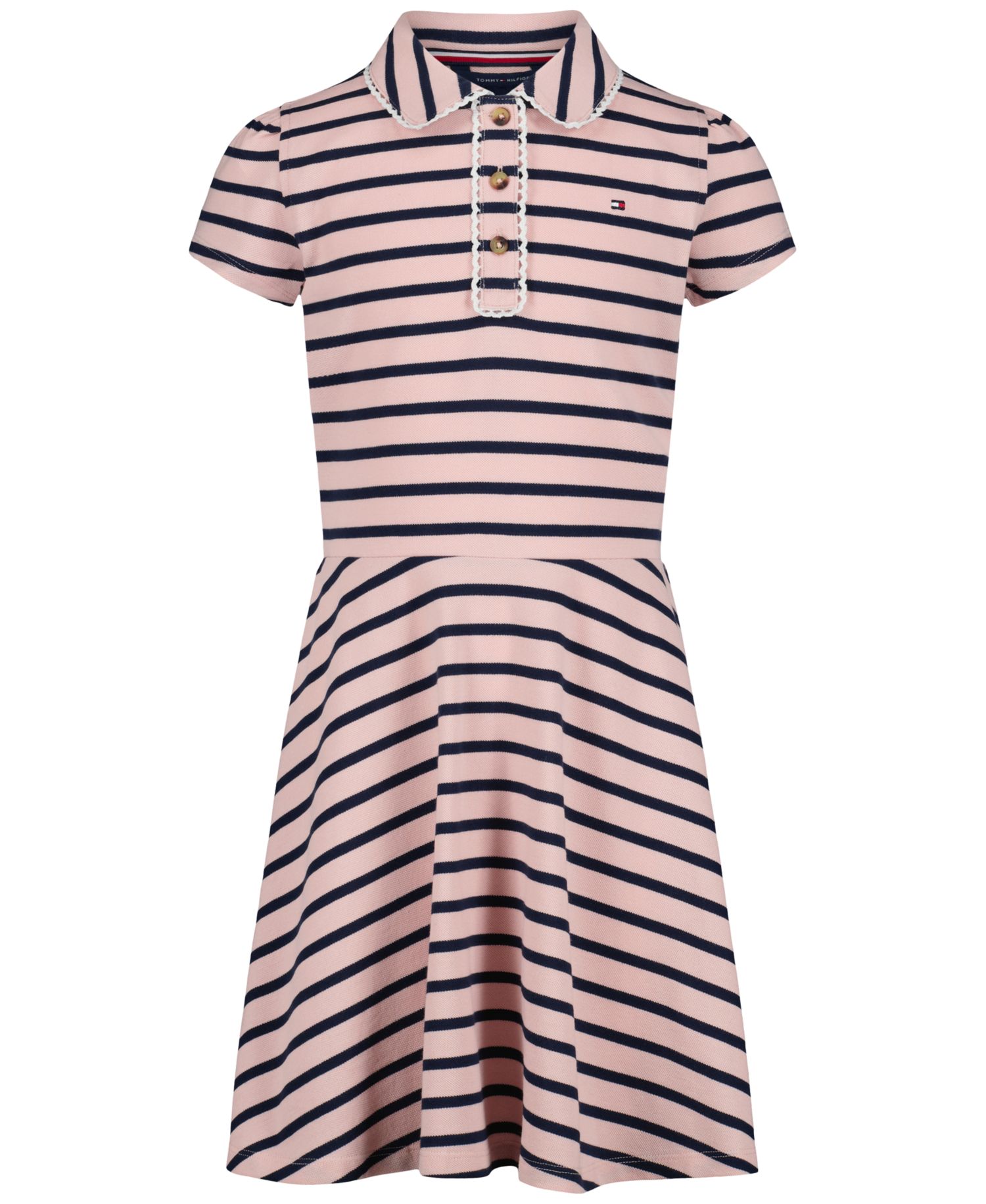 Girls' 7-16 Striped Polo Collar Dress
