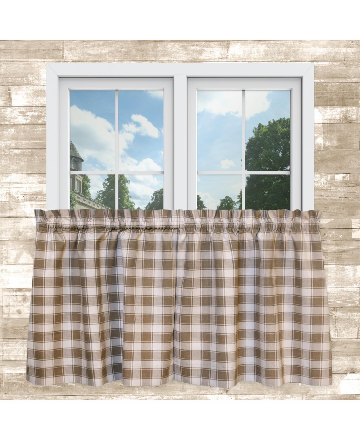 Ellis Curtain Country Check Tailored With 1.5" Rod Pocket Window Tiers Camel