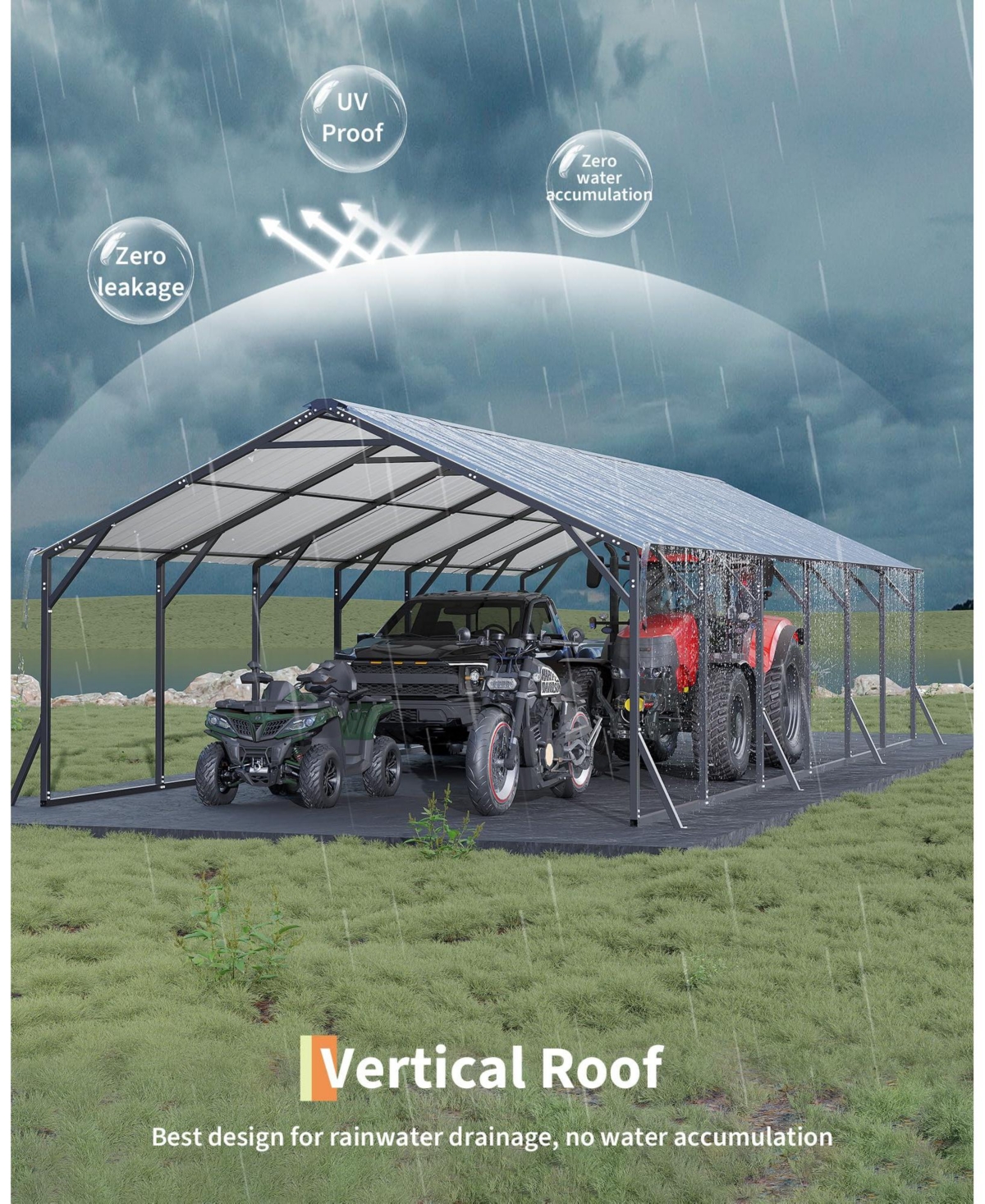 Homfan 20 x 30 Feet Heavy Duty Steel Carport Garage for Cars Trucks Boats, All Weather Outdoor Vehicle Shelter with Metal Roof Frame