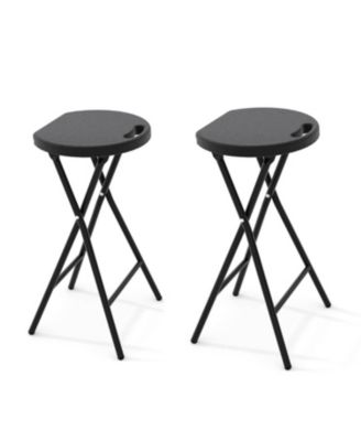 2 Piece 24 Inch Ourdoor Folding Stool, Folding Bar Stool with Handle for Outdoor Indoor Kitchen Home Bar, Assembly Free
