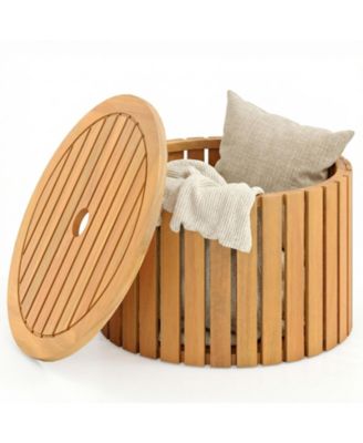 2-in-1 Outdoor Side Table with Storage Umbrella Hole and Removable Base for Backyard