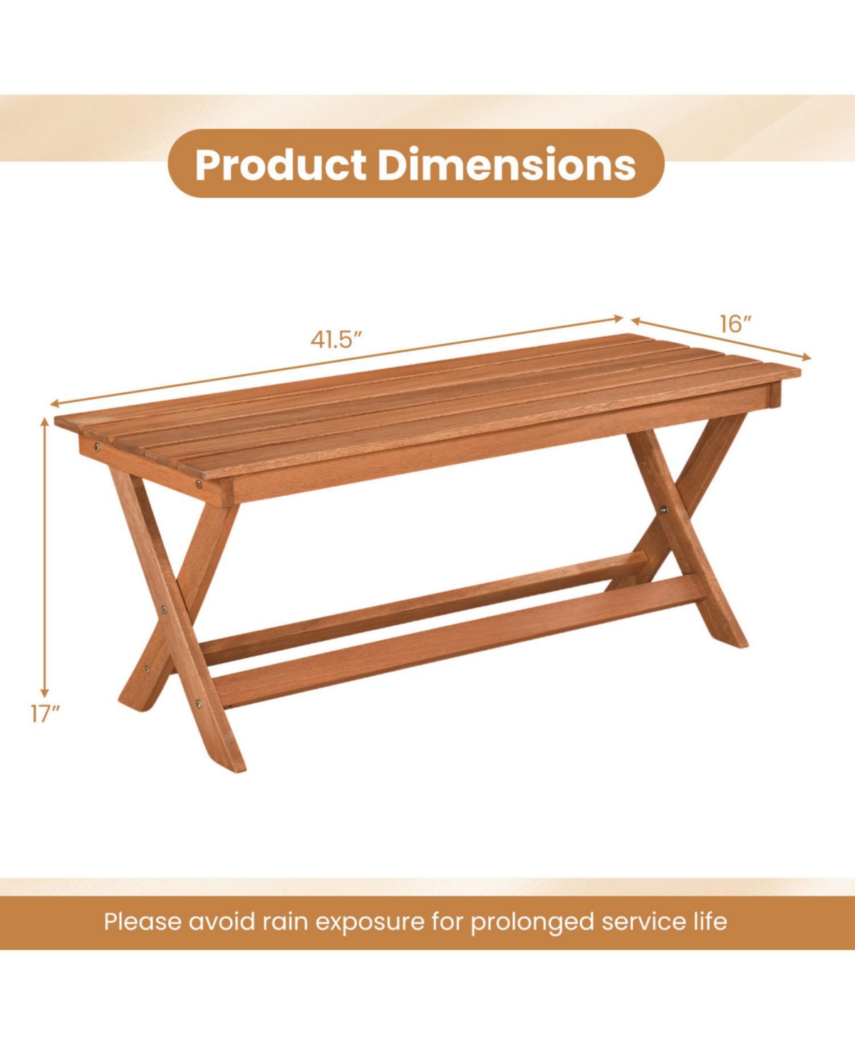Slickblue Set of 2 Wooden Patio Bench for 2 People with X-Shaped Legs and Slatted Seat