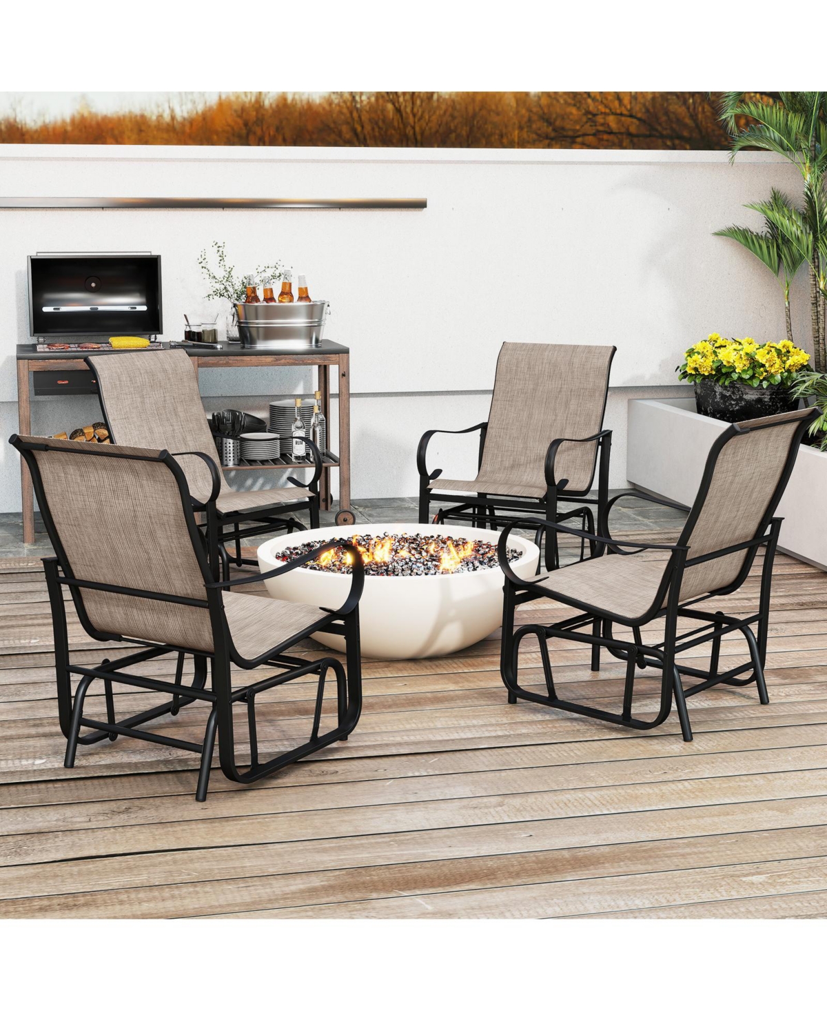 Slickblue Patio Glider Chair Set of 2 with Metal Frame and High Back Support-Mix