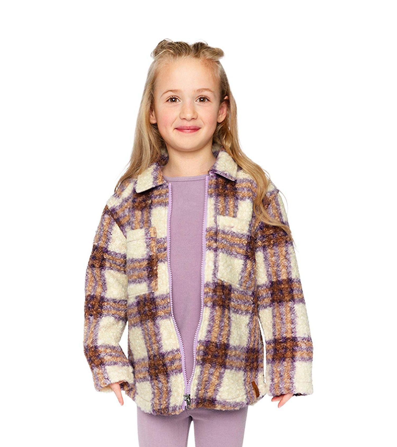 Girls (6-14) Zipped Sherpa Overshirt with Chest Pockets