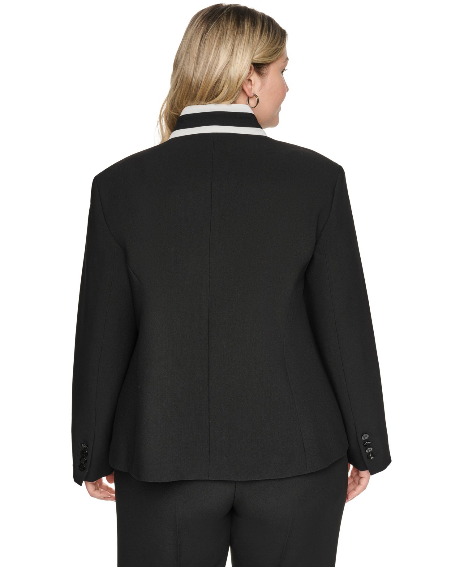 Plus Size One-Button Reverse Lapel Banded Blazer