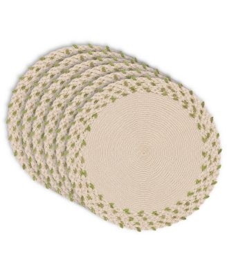 Leaf Trimmed 15" Round Placemats Set of 6 - Durable, Reversible and Non-Slip Table Mats