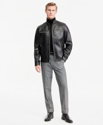 Men's Genuine Leather Double-Zip Moto Jacket